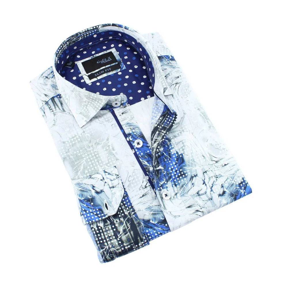 Blue Fade Floral Button Down Shirt