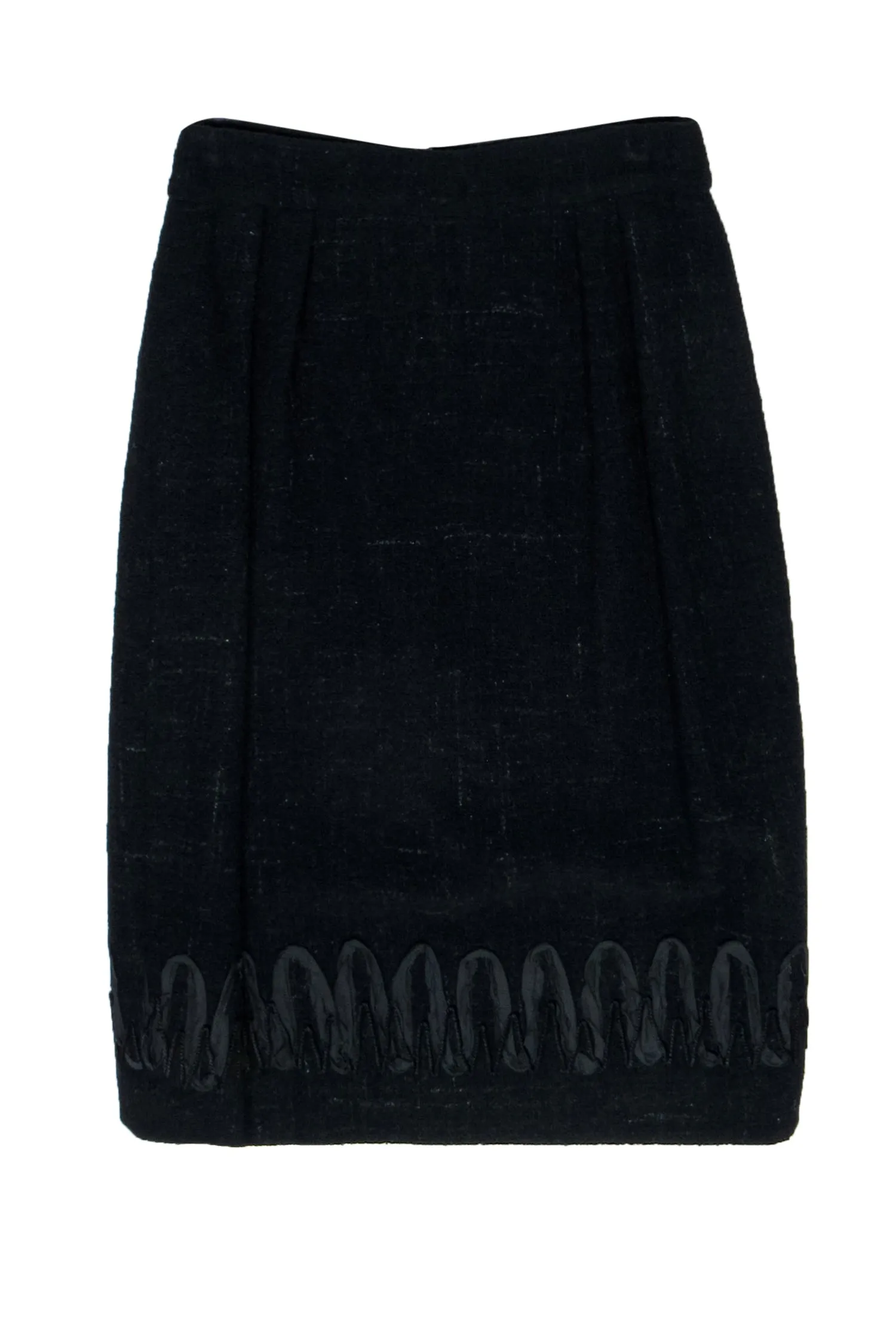 Chanel - Black Tweed Pencil Skirt w/ Embroidered Hem Sz 8
