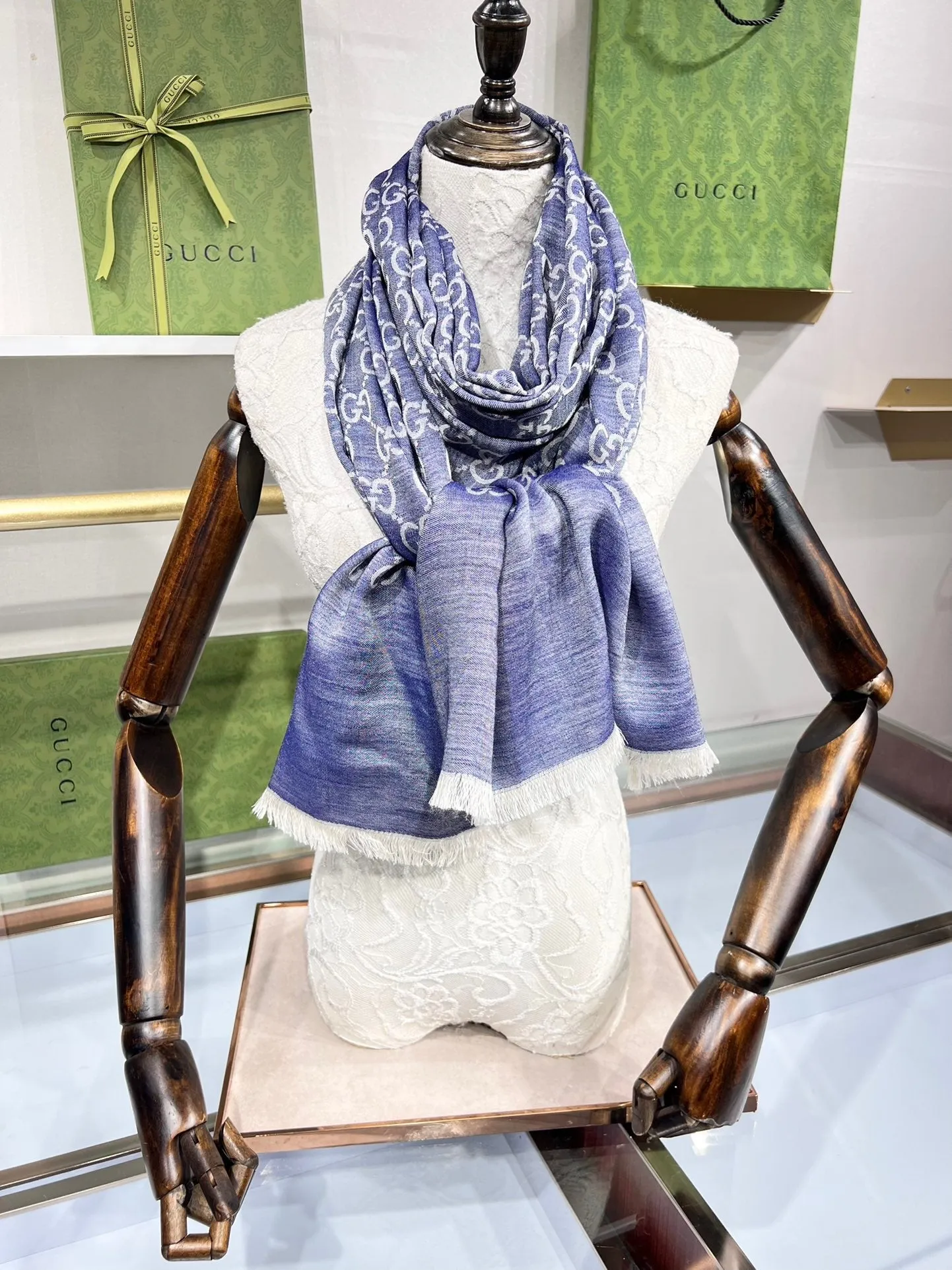 CLTH339 GG Wool Shawl with Web / 70X200cm(27.5x78.7in)