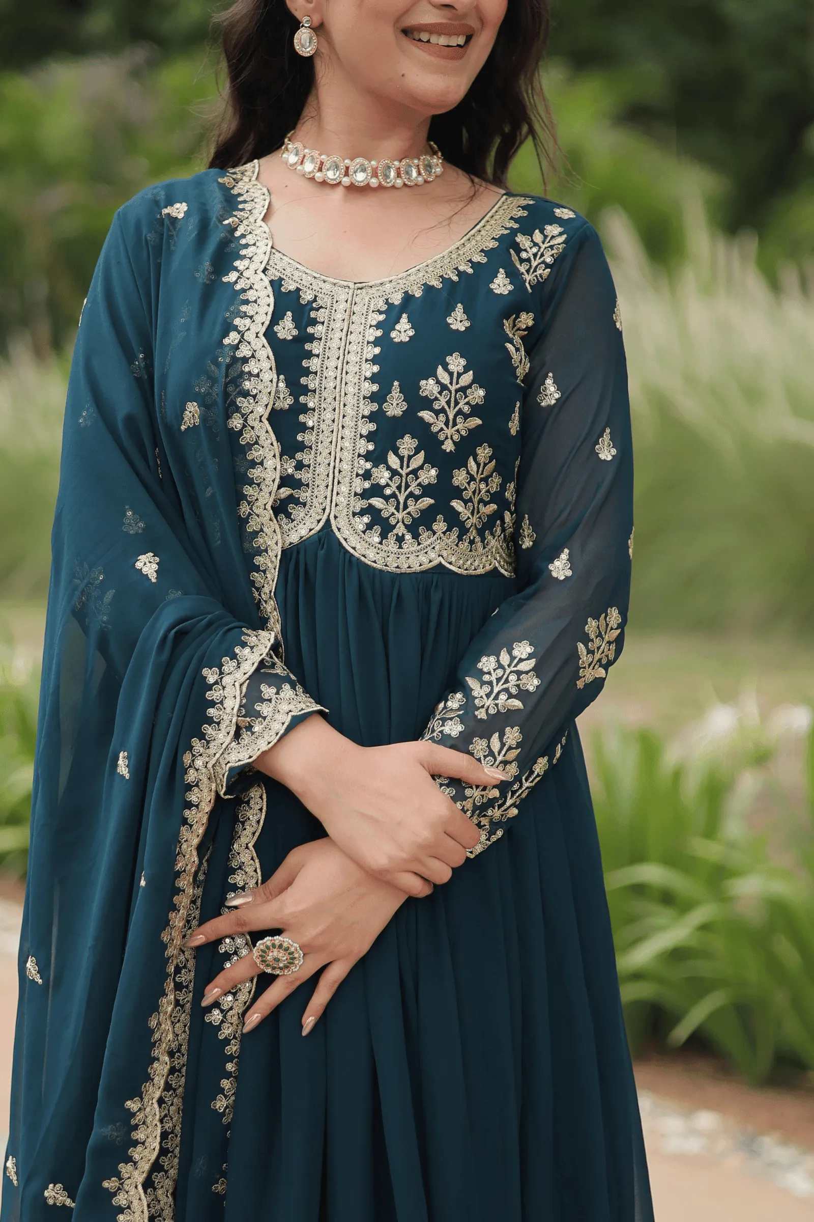 Glamwiz Peacock Blue Anarkali Suit