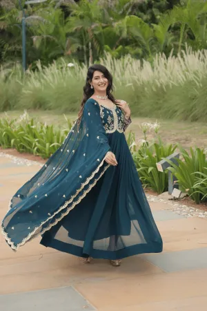 Glamwiz Peacock Blue Anarkali Suit