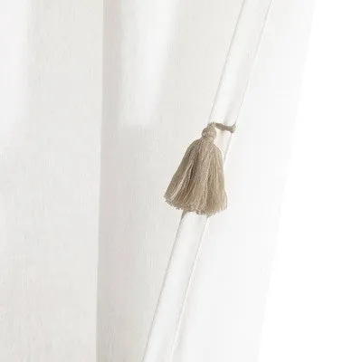 New - 84"x52" Boho Faux Linen Texture Tassel Rod Pocket Window Curtain Panel Neutral - Lush Décor