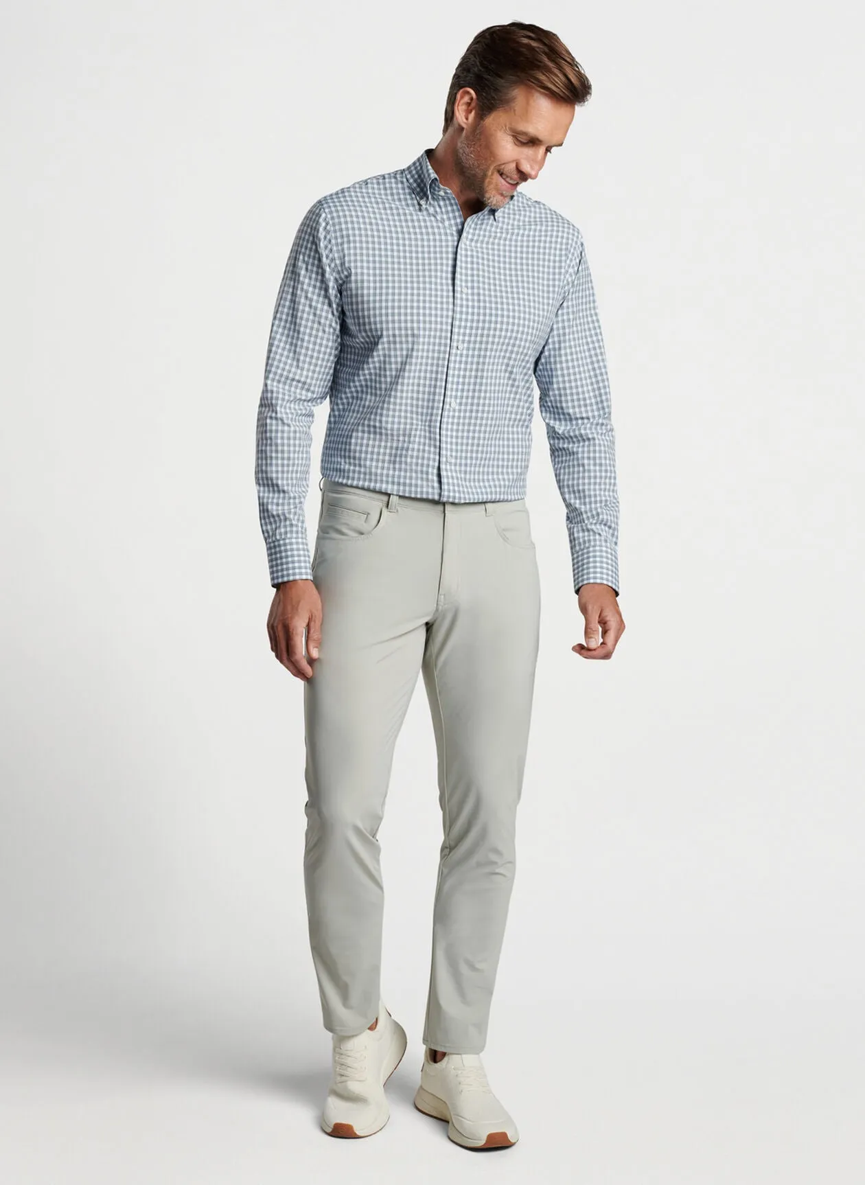Peter Millar Cole Performance Poplin Sport Shirt In Sage Fog